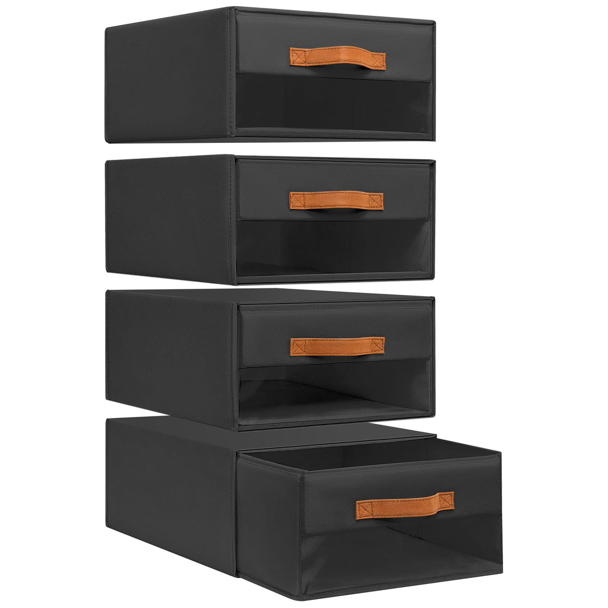DIMJ Closet Organizers and Storage - Fabric Bins with Drawers for Closet Foldable Clothes Organizers with Clear Window, Stackable Storage Drawers Units for Bedroom, Living Room, 4-Pack, Grey