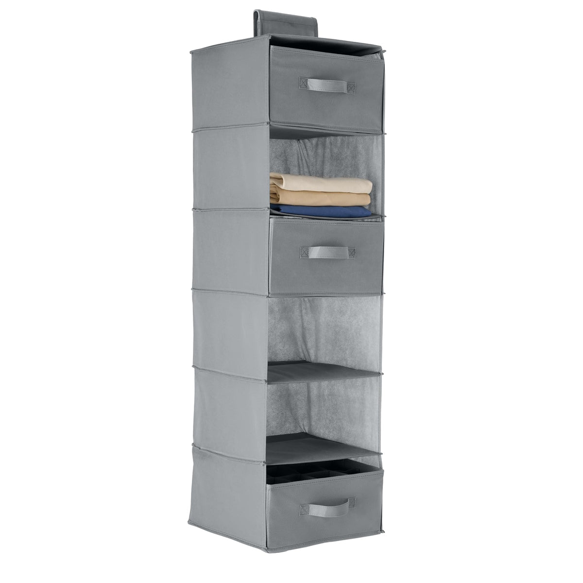 Amazon Basics 6-Tier Hanging Closet Shelf Organizer with Pockets, Clothes Storage for Sweaters and Clothing, 12" W x 9" L x 8.5" H, Grey