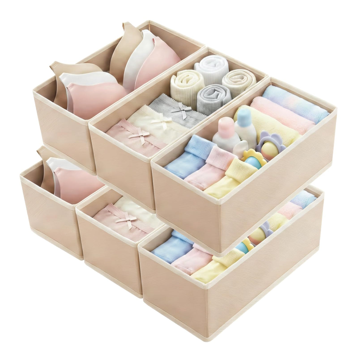 Small Foldable Fabric Drawer Organizer 3-Pack - 11" Breathable Closet & Dresser Storage Bins for Underwear, Socks, Baby Clothes & Bras, Grey