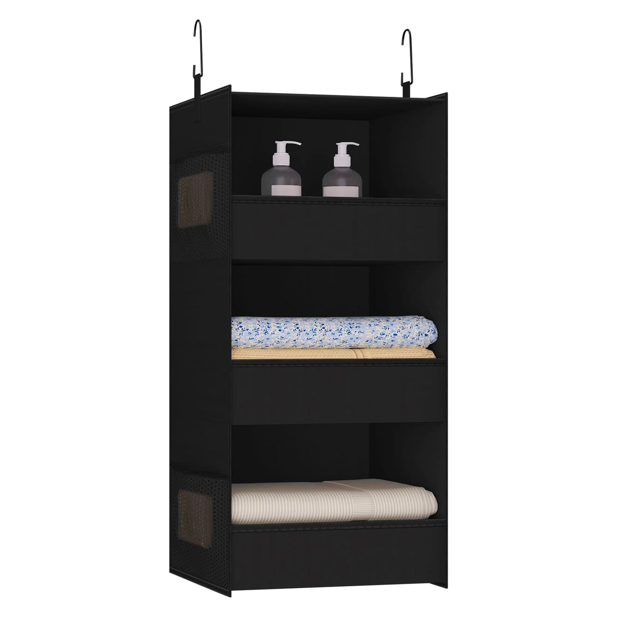 3-Shelf Hanging Closet Organizer, Washable Foldable Storage, Dark Gray