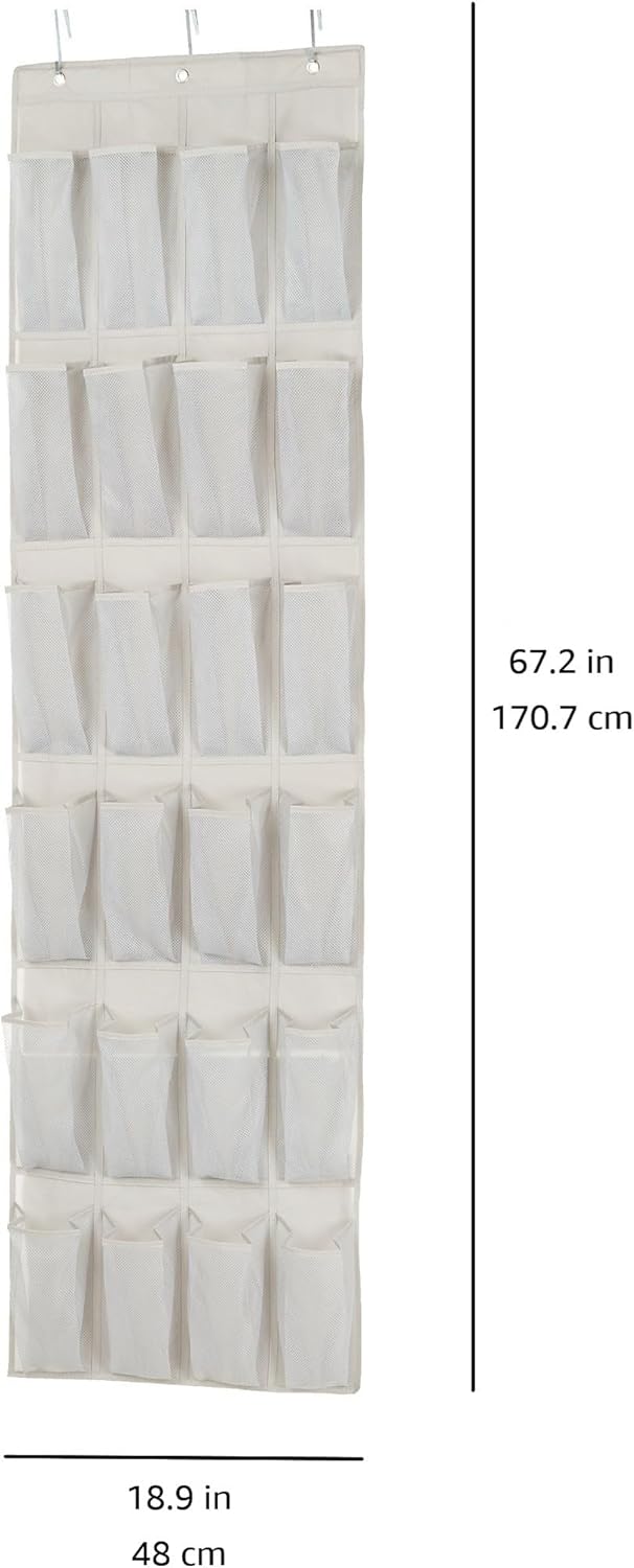 Amazon Basics 24 Medium Mesh Pocket Over-the-Door Hanging Shoe Organizer, Space Saving Shoe Storage, Light Grey
