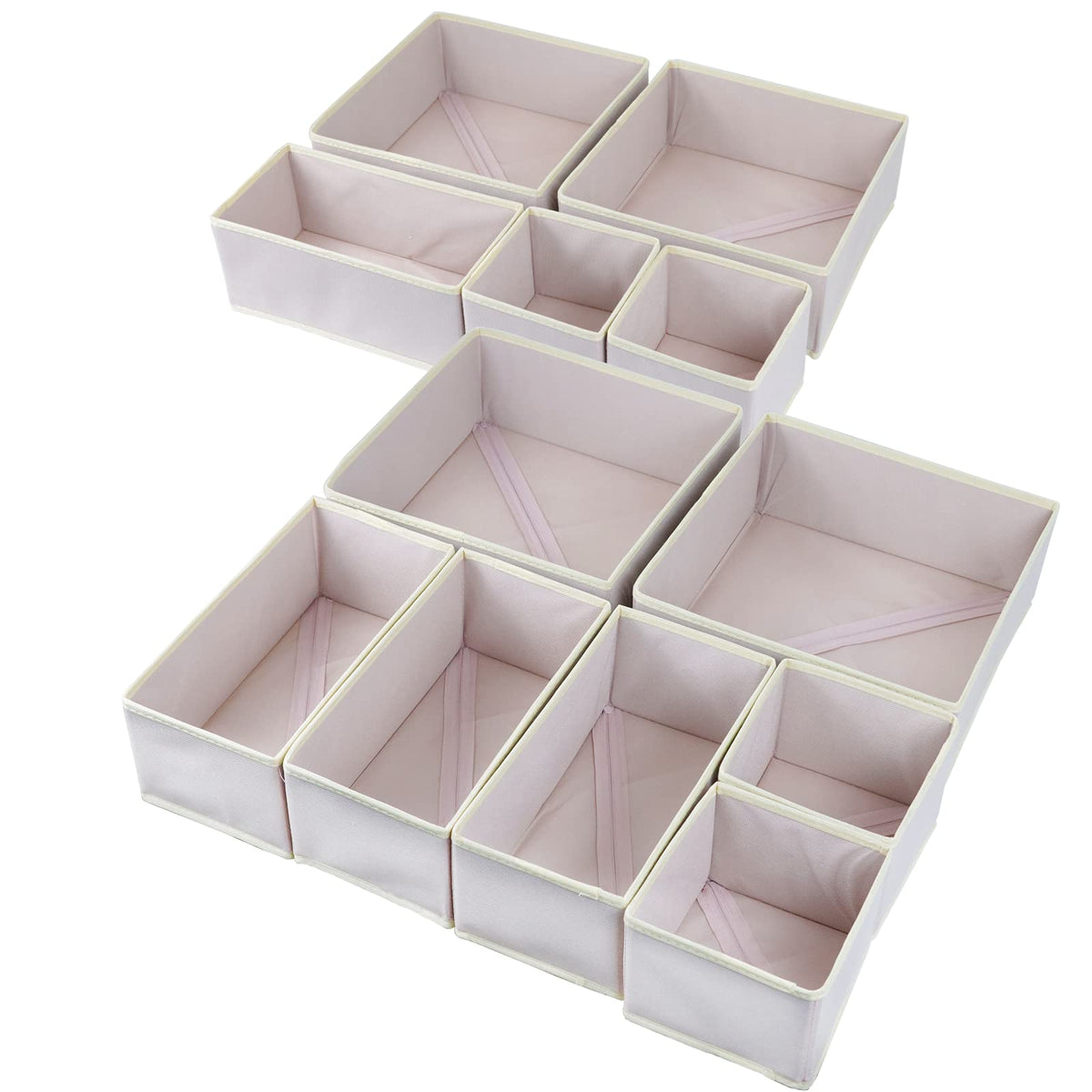 Fordonral 12 Pack Drawer Organizer Clothes, Foldable Fabric Dresser Organizer Closet Organizers and Storage Box for Underwear,Folded Clothes,Baby Clothing,Socks,Bra,Towels,Ties(12 Pack,Beige)