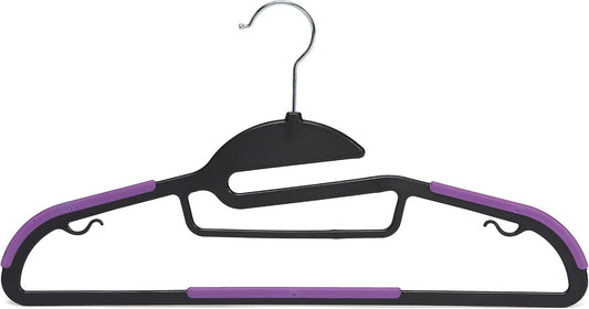 Amazon Basics Space Saving Non-Slip Rubber Coated Plastic Hangers with 360 Degree Swivel Hook, Black/Purple, Pack of 50