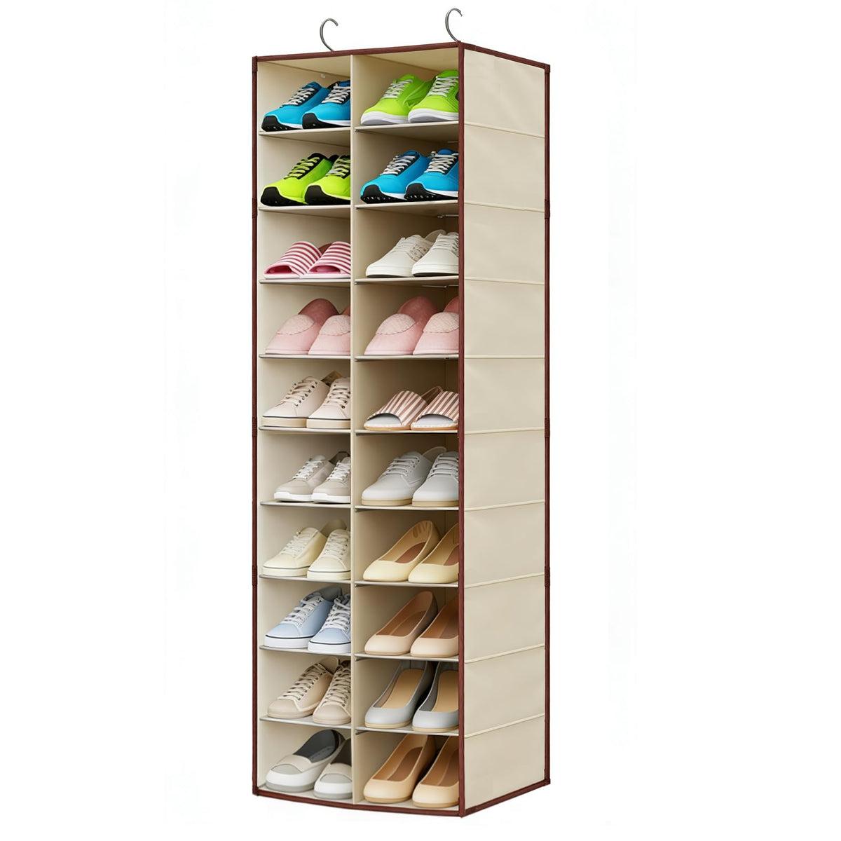 Hanging Shoe Organizer for Closet - 20 Wider Sections Closet Shoe Storage Rack, Sturdy Shoe Holder for Shoes Clothes Shirts, Reinforced Support Panels & Stainless Steel Frame