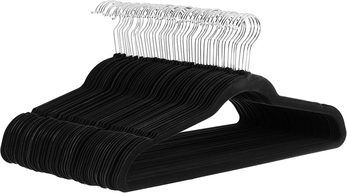 Amazon Basics Slim Velvet Non-Slip Space Saving Suit Clothes Hangers, Sturdy Metal, Gray/Silver, 30-Pack