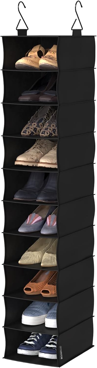 ClosetMaid 10-Shelf Fabric Hanging Shoe Storage Organizer for Closet, Charcoal Black