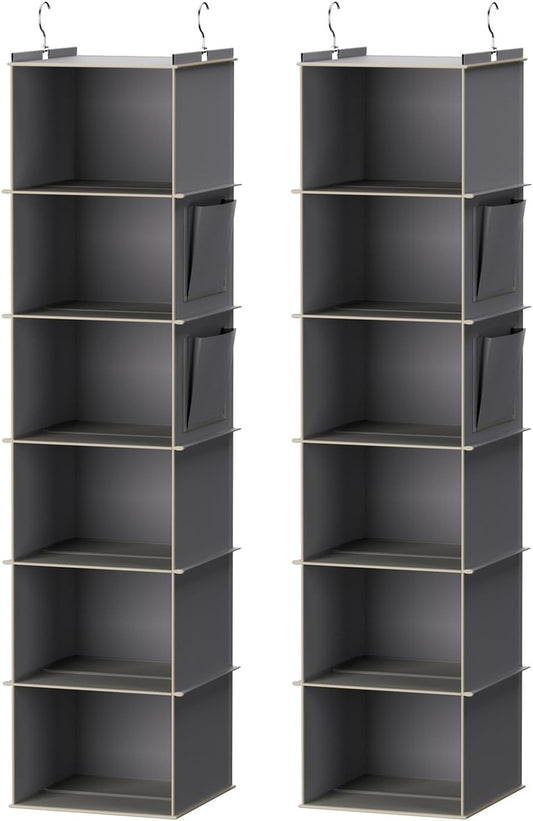 YOUDENOVA Hanging Closet Organizer and Storage, 6-Shelf, 2 Packs, Grey