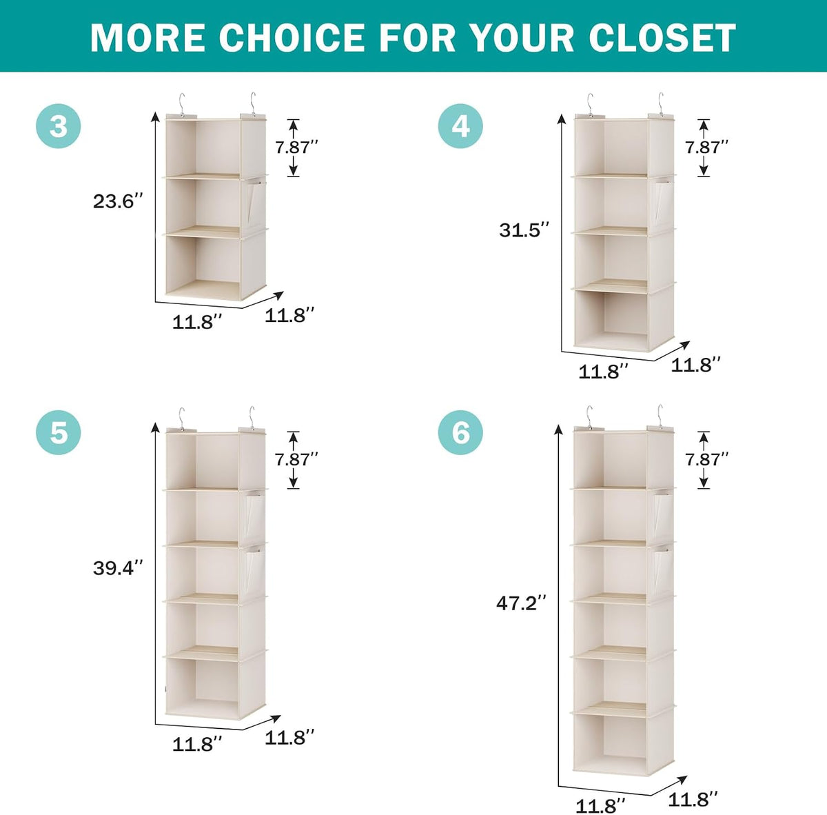 YOUDENOVA Hanging Closet Organizer and Storage for Clothes, 4-Shelf, Beige