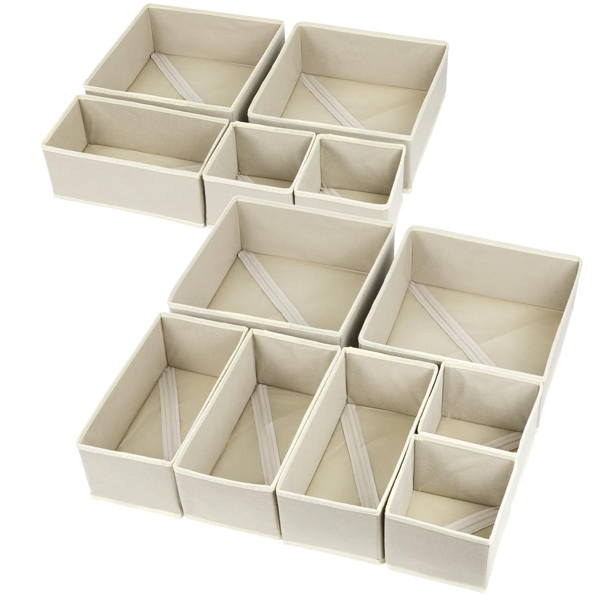 Fordonral 12 Pack Drawer Organizer Clothes, Foldable Fabric Dresser Organizer Closet Organizers and Storage Box for Underwear,Folded Clothes,Baby Clothing,Socks,Bra,Towels,Ties(12 Pack,Beige)
