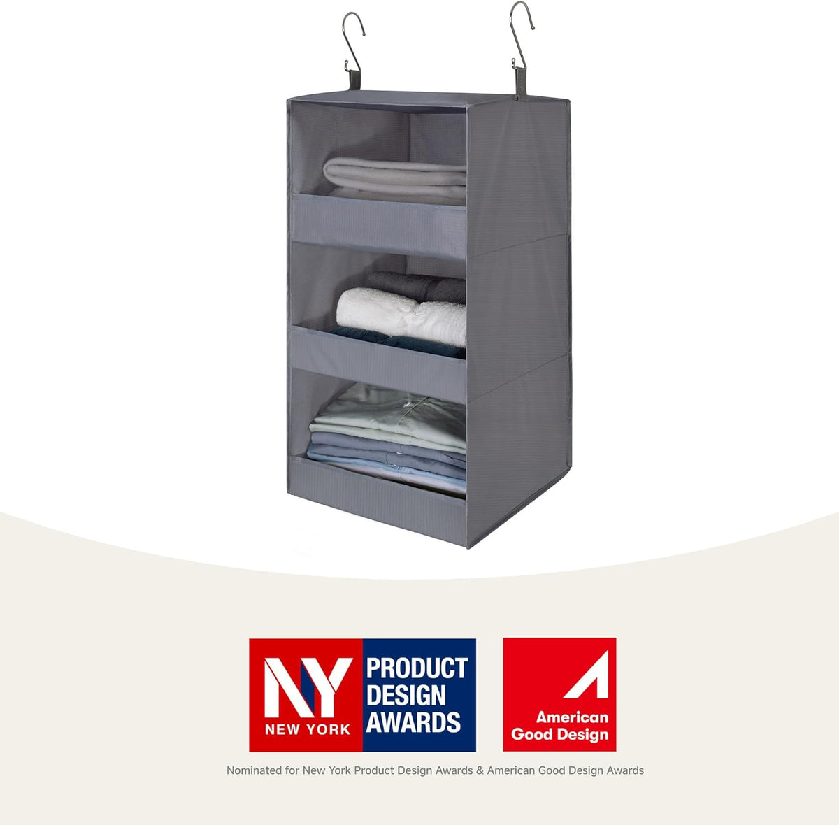 GRANNY SAYS 3-Shelf Hanging Closet Organizer, Foldable Storage, Gray