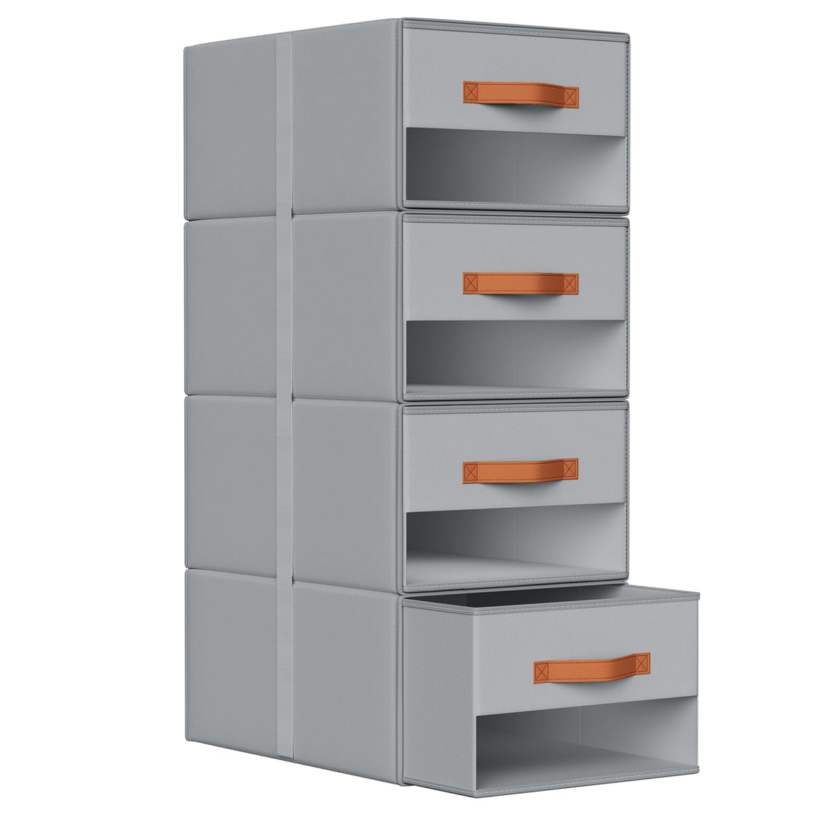 DIMJ Closet Organizers and Storage - Fabric Bins with Drawers for Closet Foldable Clothes Organizers with Clear Window, Stackable Storage Drawers Units for Bedroom, Living Room, 4-Pack, Grey