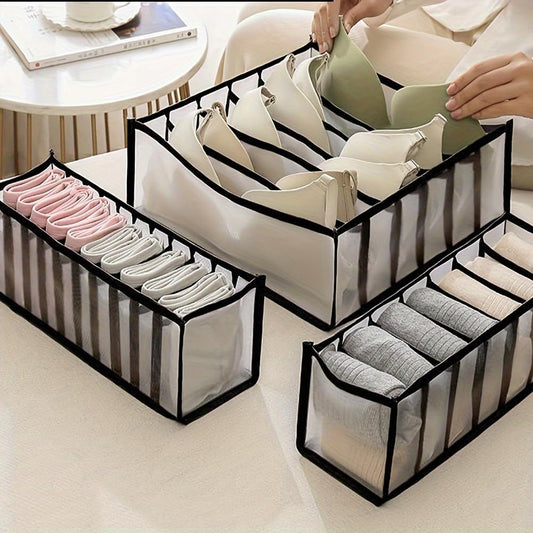 3 Pack Drawer Organizer Bins, Foldable Mesh Underwear Storage Dividers, Separate Grid Organizer for Bra Socks Lingerie Panties Closet Drawer Storage