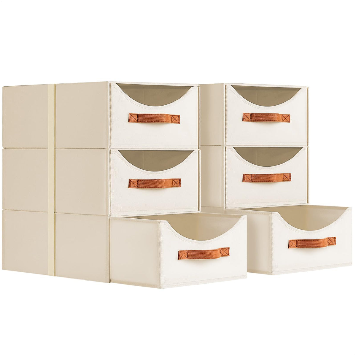 Homsorout Stackable Storage Drawers - Collapsible Storage Bins with Drawers, 4 Pack Closet Shelf Organizer Basket, Fabric Pull Out Organizer for Bedroom, Living Room, Dorm, Beige