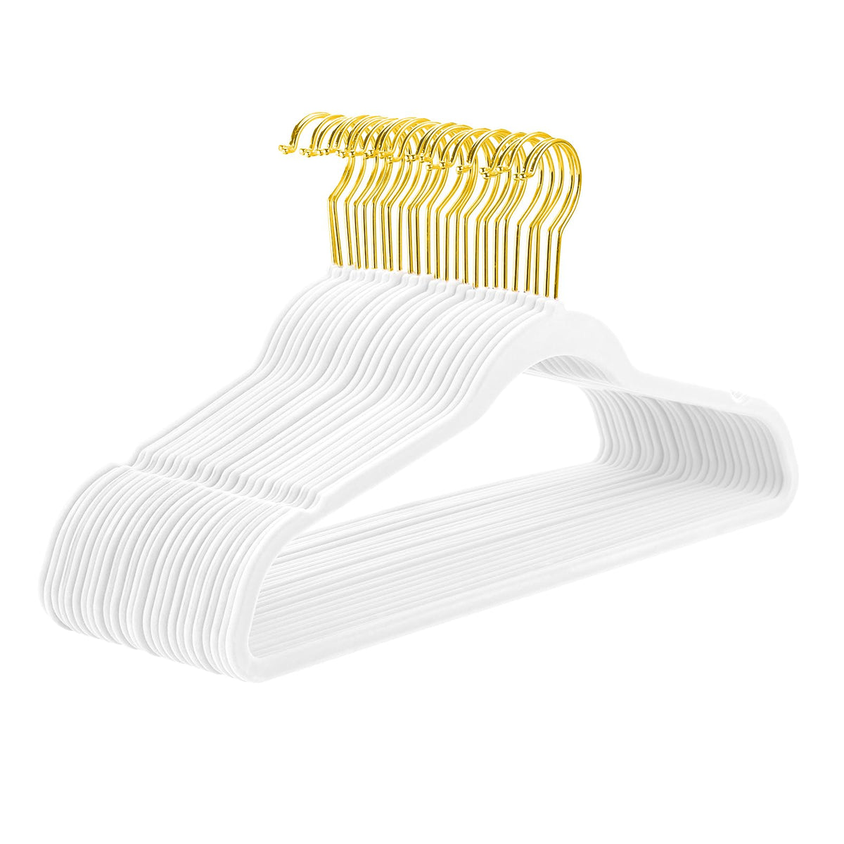 MIZGI Premium Velvet Hangers Pack 60 Pcs Heavyduty - Non Slip Slimline - Velvet Suit Hangers White - Gold Hooks,Space Saving Clothes Hangers