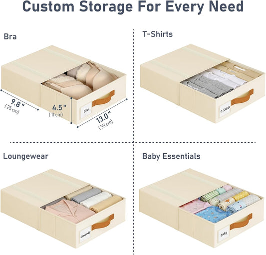 Underwear Drawer Organizer, Stackable Bra Organizer for Closet 2 Pack, Bra Storage With Fabric Storage Drawers, Collapsible Closet Organizers for Clothes, Socks, Bra, Scarf, Baby Clothes, Beige