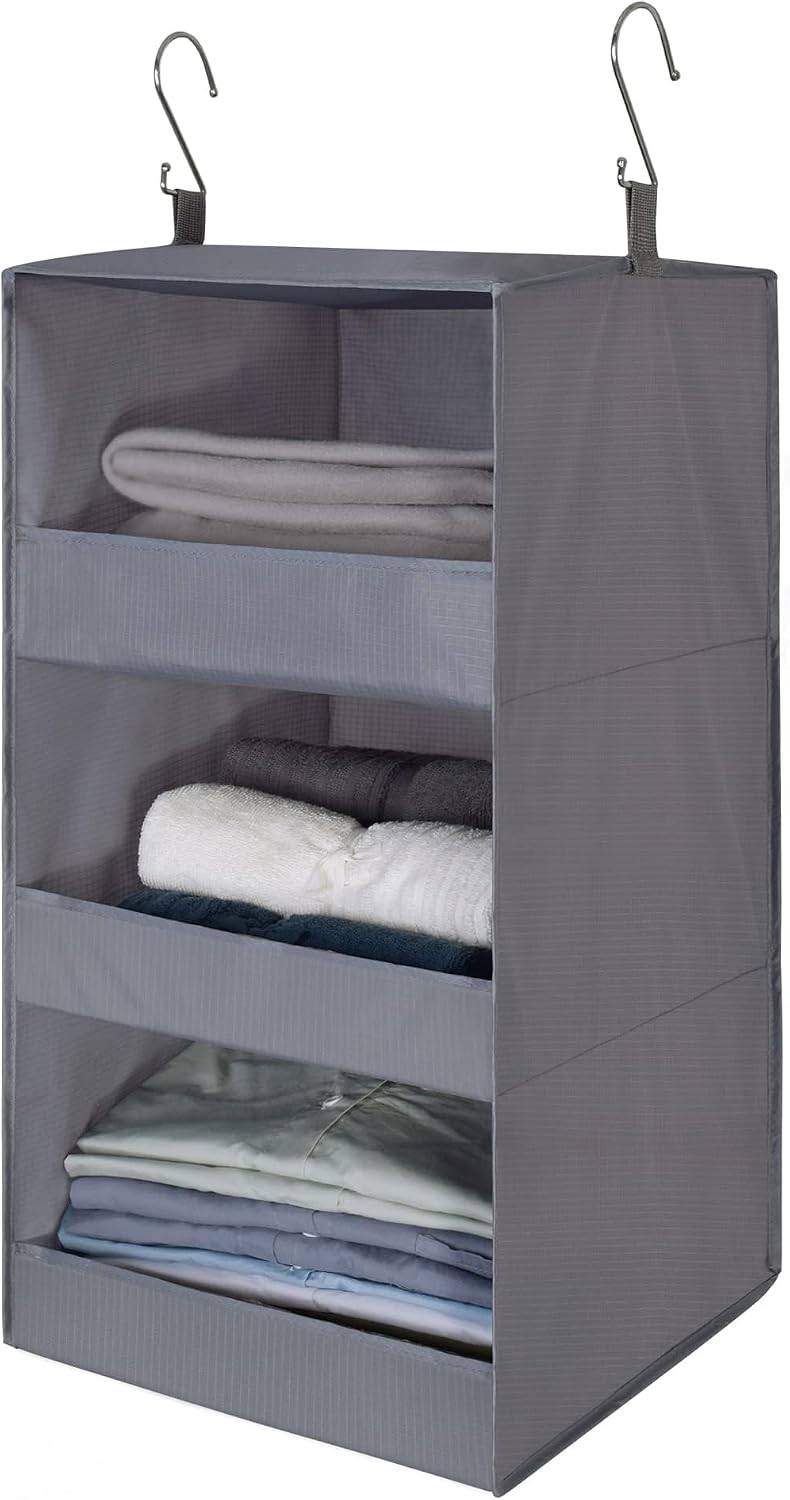 GRANNY SAYS 3-Shelf Hanging Closet Organizer, Foldable Storage, Gray
