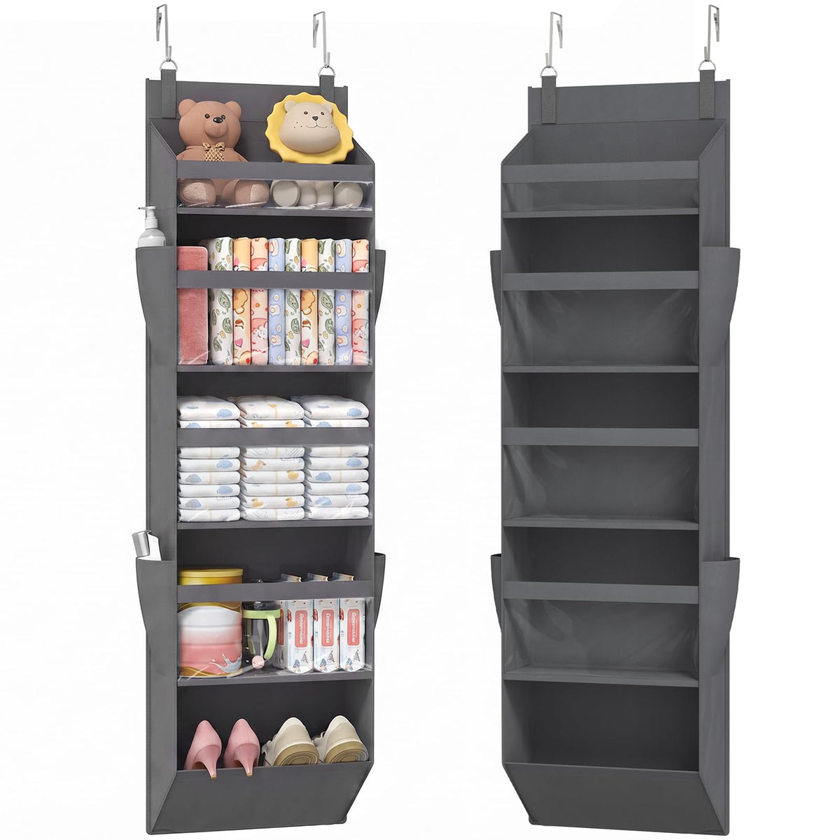 Lifewit 1 Pack Over the Door Organizer 5 Section Hanging Storage, Dark Gray