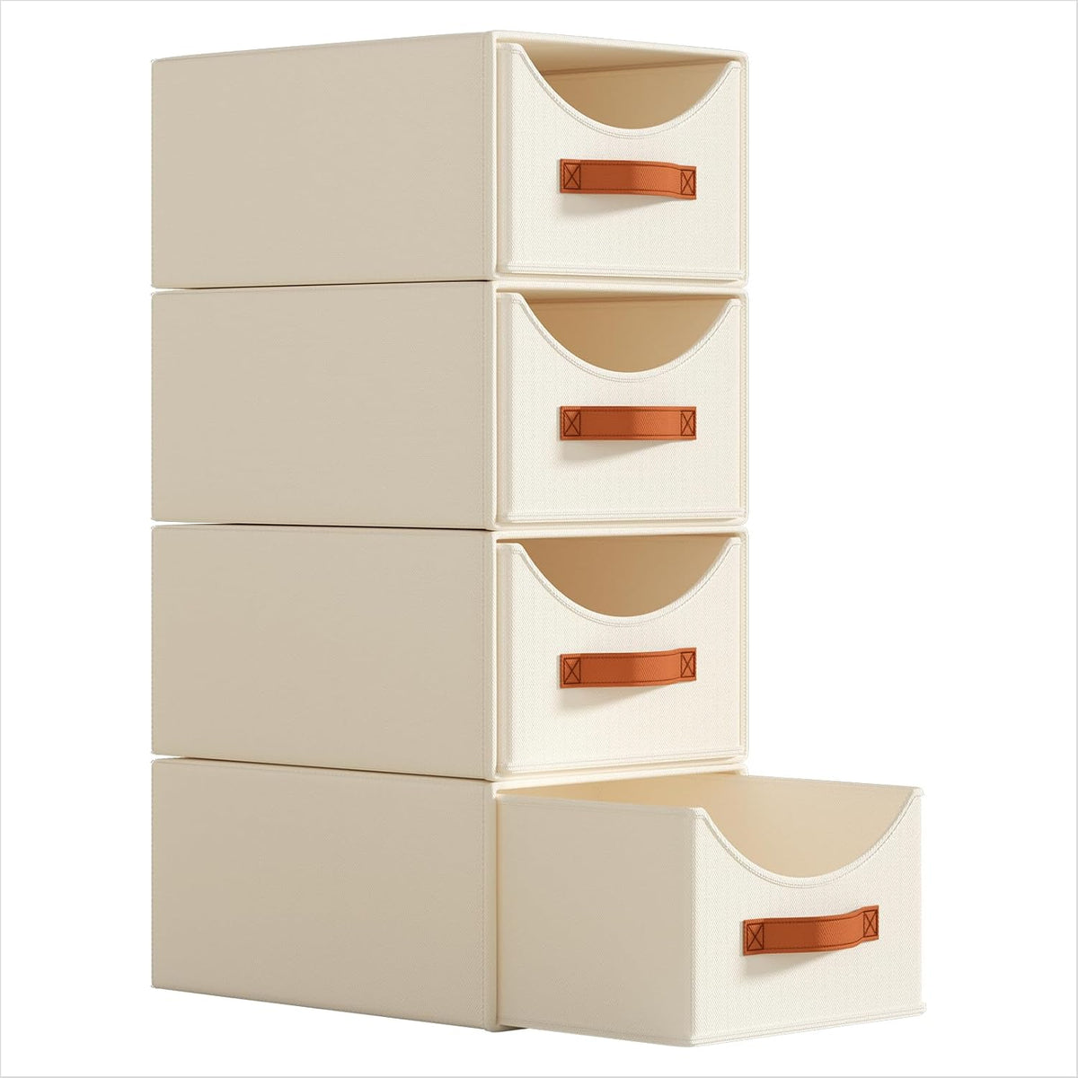 Homsorout Stackable Storage Drawers - Collapsible Storage Bins with Drawers, 4 Pack Closet Shelf Organizer Basket, Fabric Pull Out Organizer for Bedroom, Living Room, Dorm, Beige
