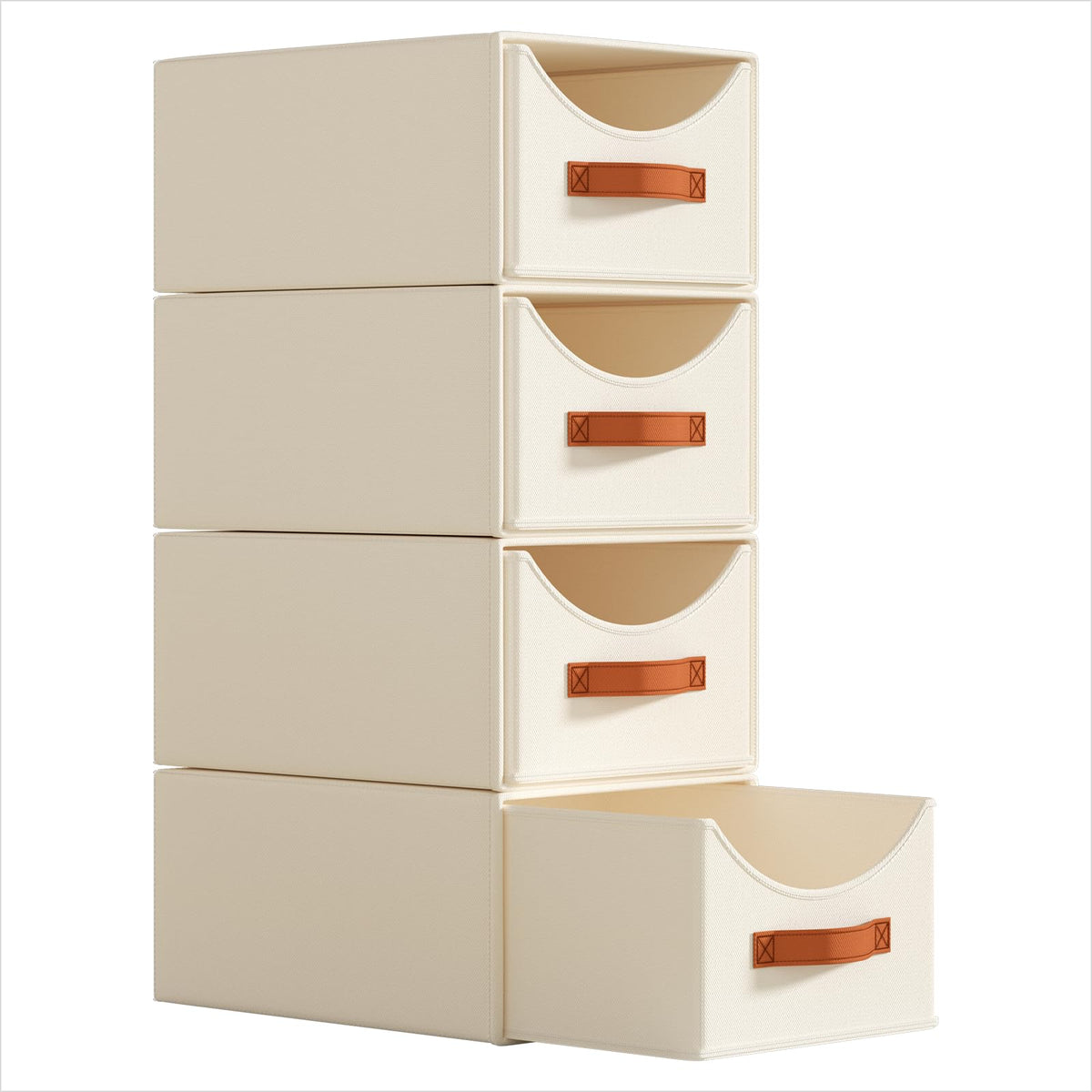 Homsorout Stackable Storage Drawers - Collapsible Storage Bins with Drawers, 4 Pack Closet Shelf Organizer Basket, Fabric Pull Out Organizer for Bedroom, Living Room, Dorm, Beige