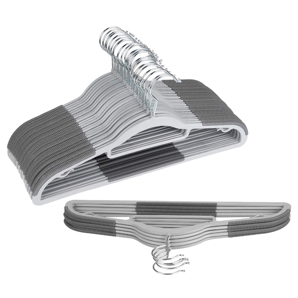 OIKA 50 Pack Slim Plastic Clothes Hangers with 360° Swivel Hooks, Gray