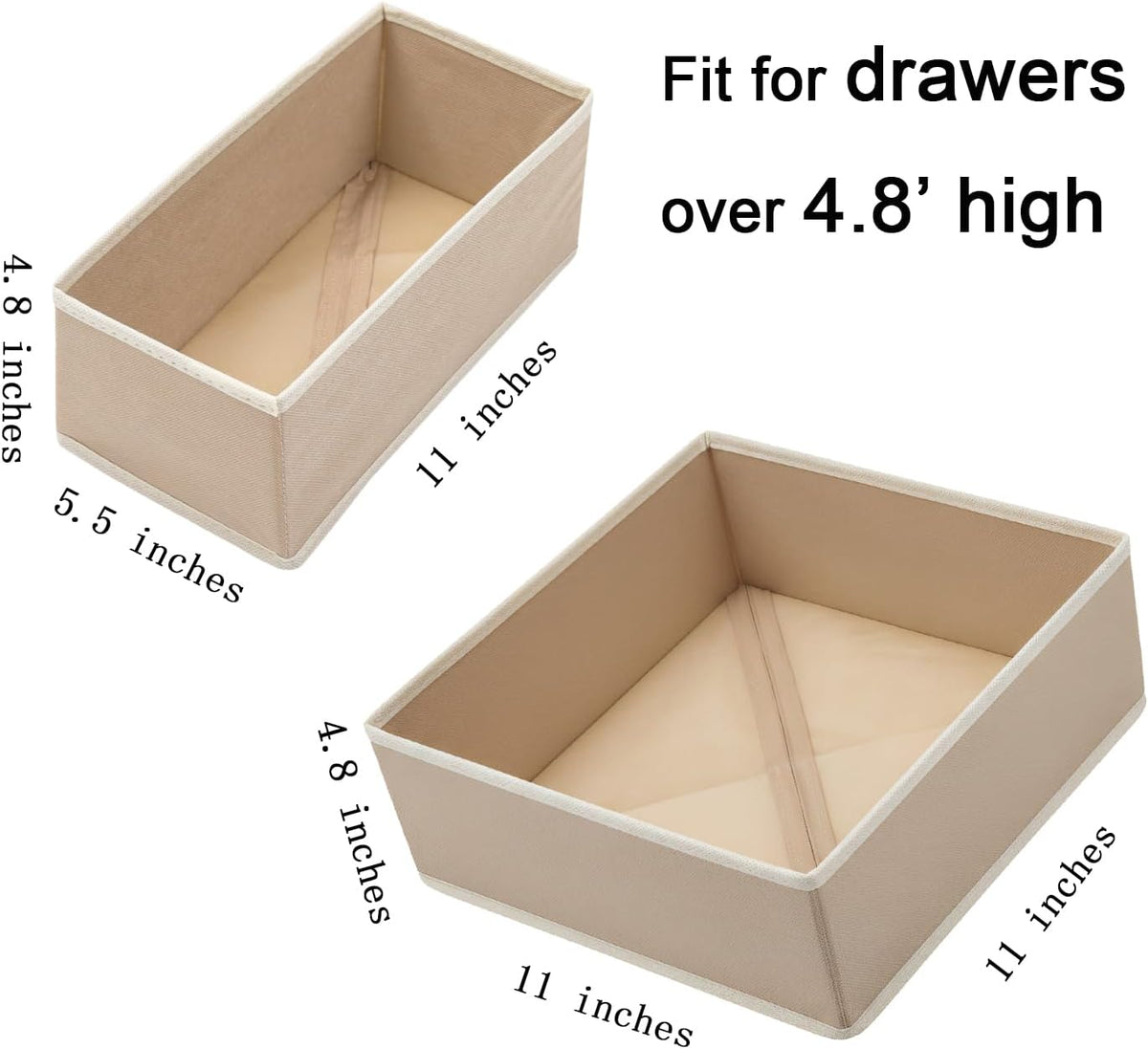 Bructhun Drawer Organizer Set of 4- Fabric Storage Bins for Clothes, Underwear, Socks & Bras - 11" Dresser Dividers for Bedroom Closet