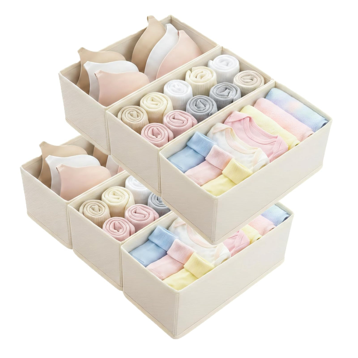 Small Foldable Fabric Drawer Organizer 3-Pack - 11" Breathable Closet & Dresser Storage Bins for Underwear, Socks, Baby Clothes & Bras, Grey