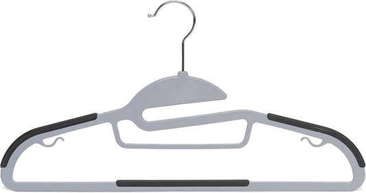 Amazon Basics Space Saving Non-Slip Rubber Coated Plastic Hangers with 360° Swivel Hook, Thin, Gray, Pack of 50
