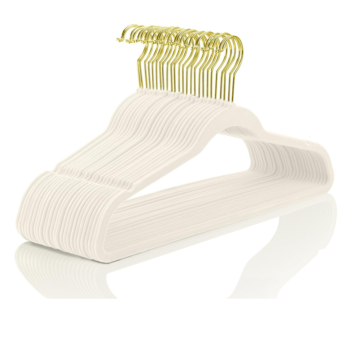MIZGI Premium Velvet Hangers Pack 60 Pcs Heavyduty - Non Slip Slimline - Velvet Suit Hangers White - Gold Hooks,Space Saving Clothes Hangers