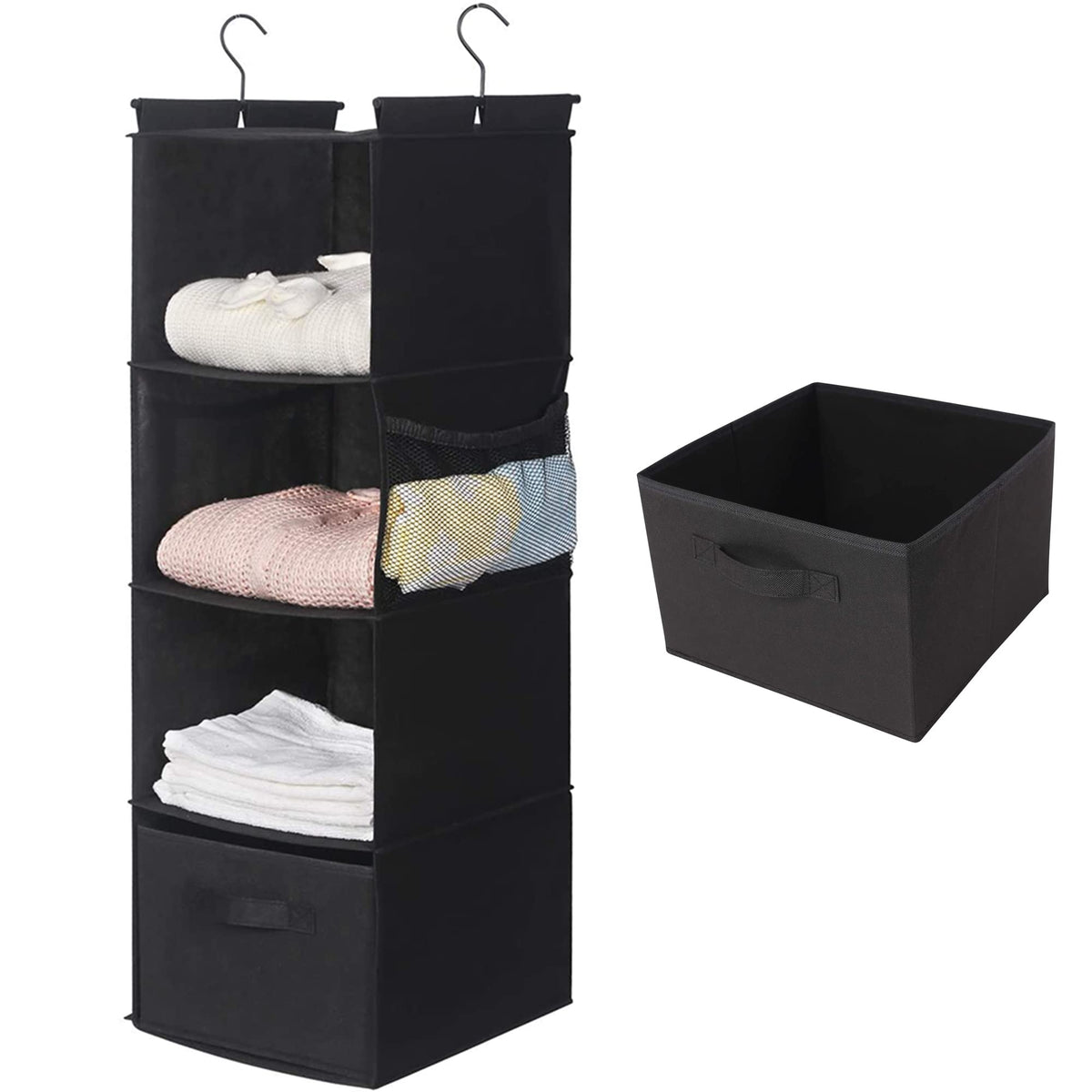 MAX Houser 5 Tier Shelf Hanging Closet Organizer, Cloth Hanging Shelf with 2 Sturdy Hooks for Storage, Foldable (Beige-D2)