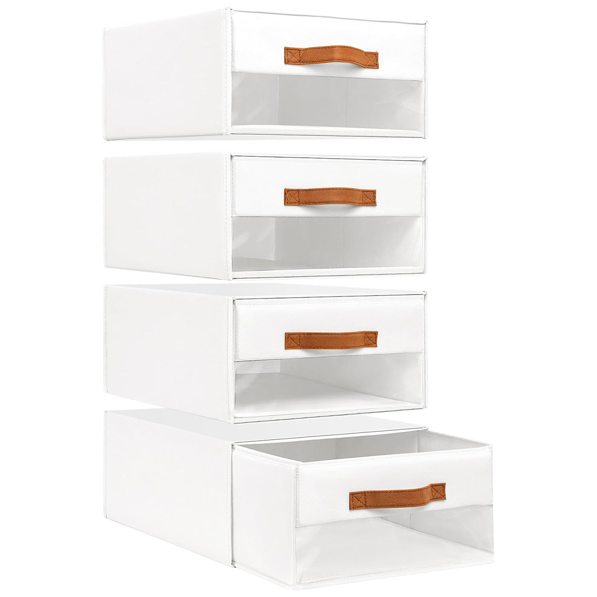DIMJ Closet Organizers and Storage - Fabric Bins with Drawers for Closet Foldable Clothes Organizers with Clear Window, Stackable Storage Drawers Units for Bedroom, Living Room, 4-Pack, Grey