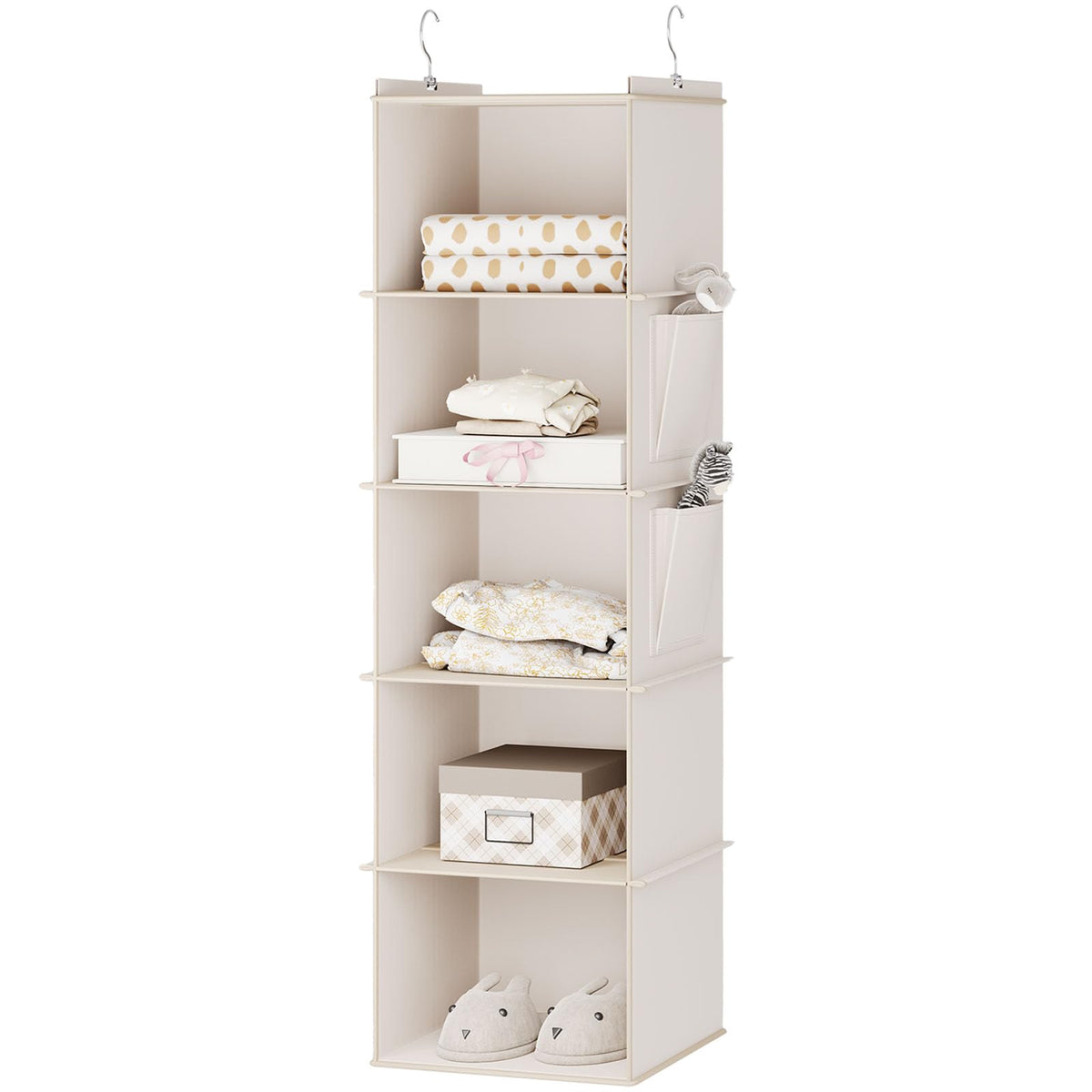 YOUDENOVA Hanging Closet Organizer and Storage for Clothes, 4-Shelf, Beige