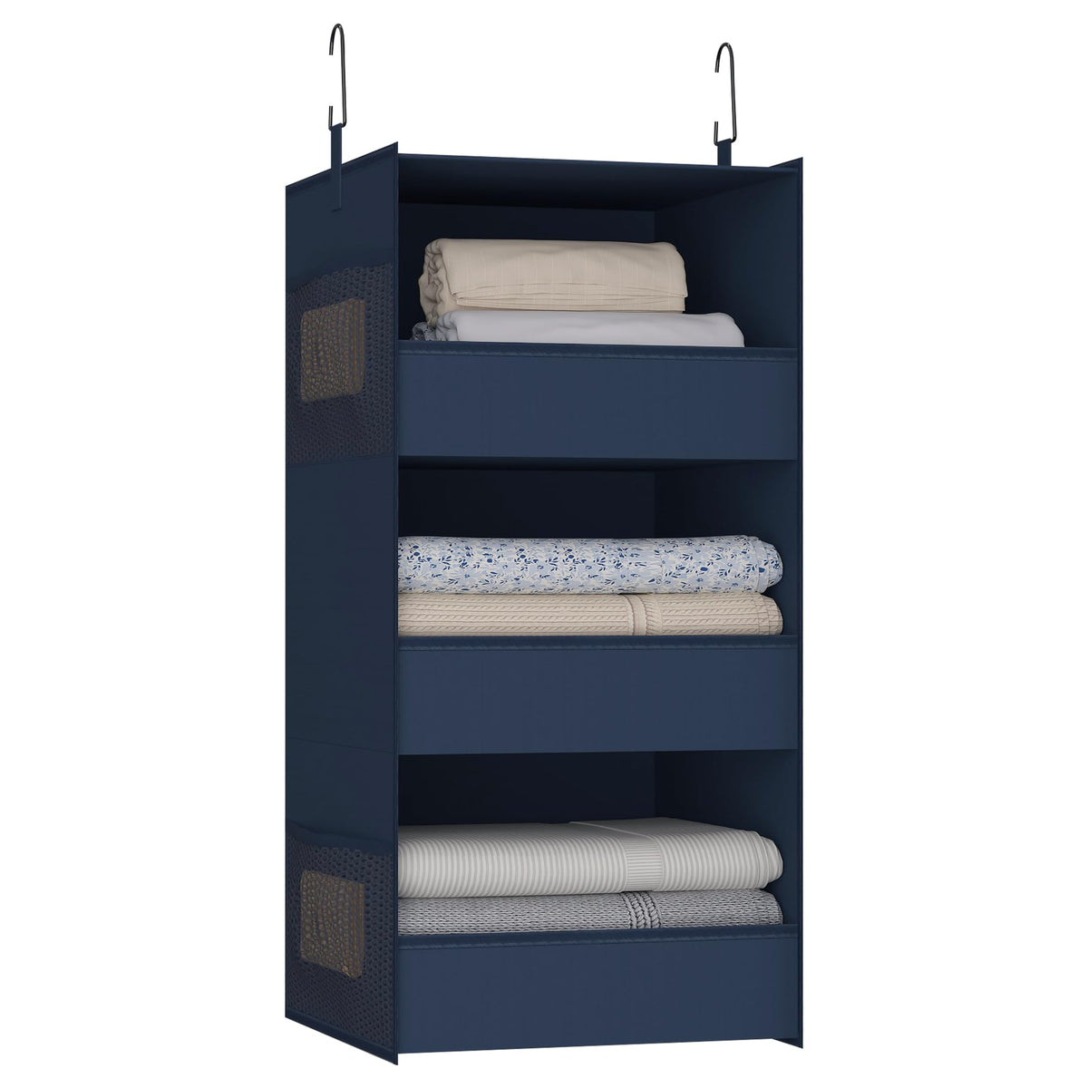 3-Shelf Hanging Closet Organizer, Washable Foldable Storage, Dark Gray