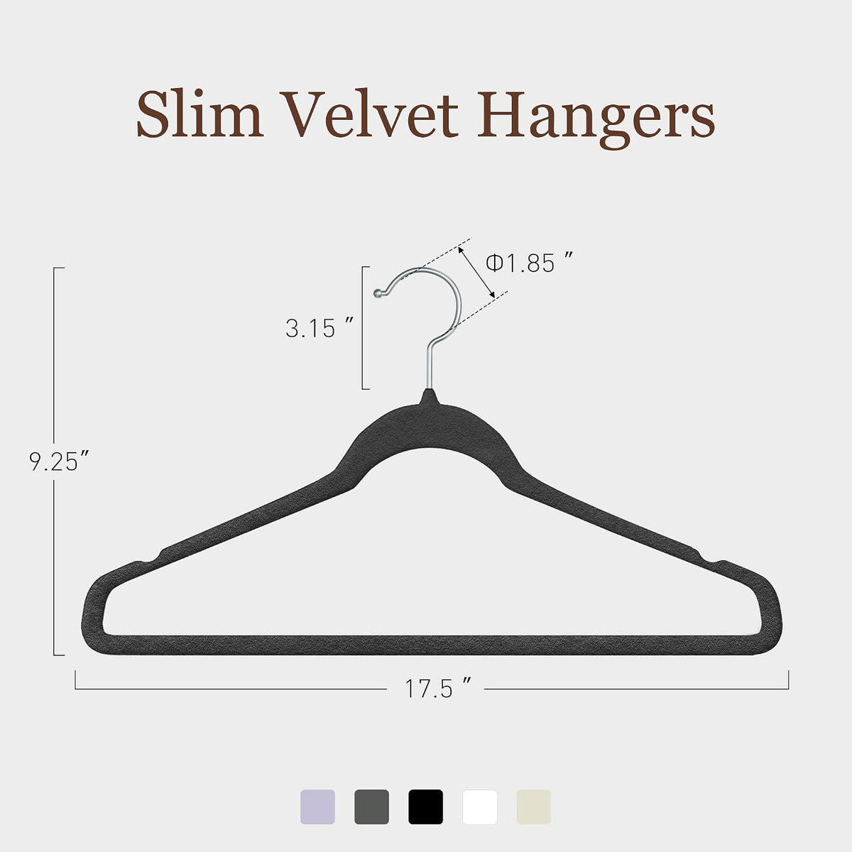 Velvet Hangers 50 Pack, 17.5" Non-Slip Clothes Hangers, Black