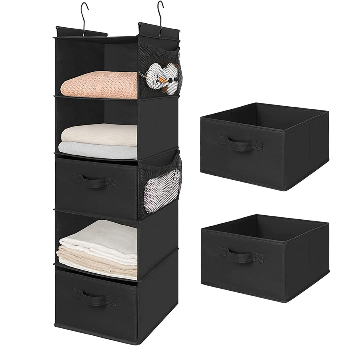 MAX Houser 5 Tier Shelf Hanging Closet Organizer, Cloth Hanging Shelf with 2 Sturdy Hooks for Storage, Foldable (Beige-D2)