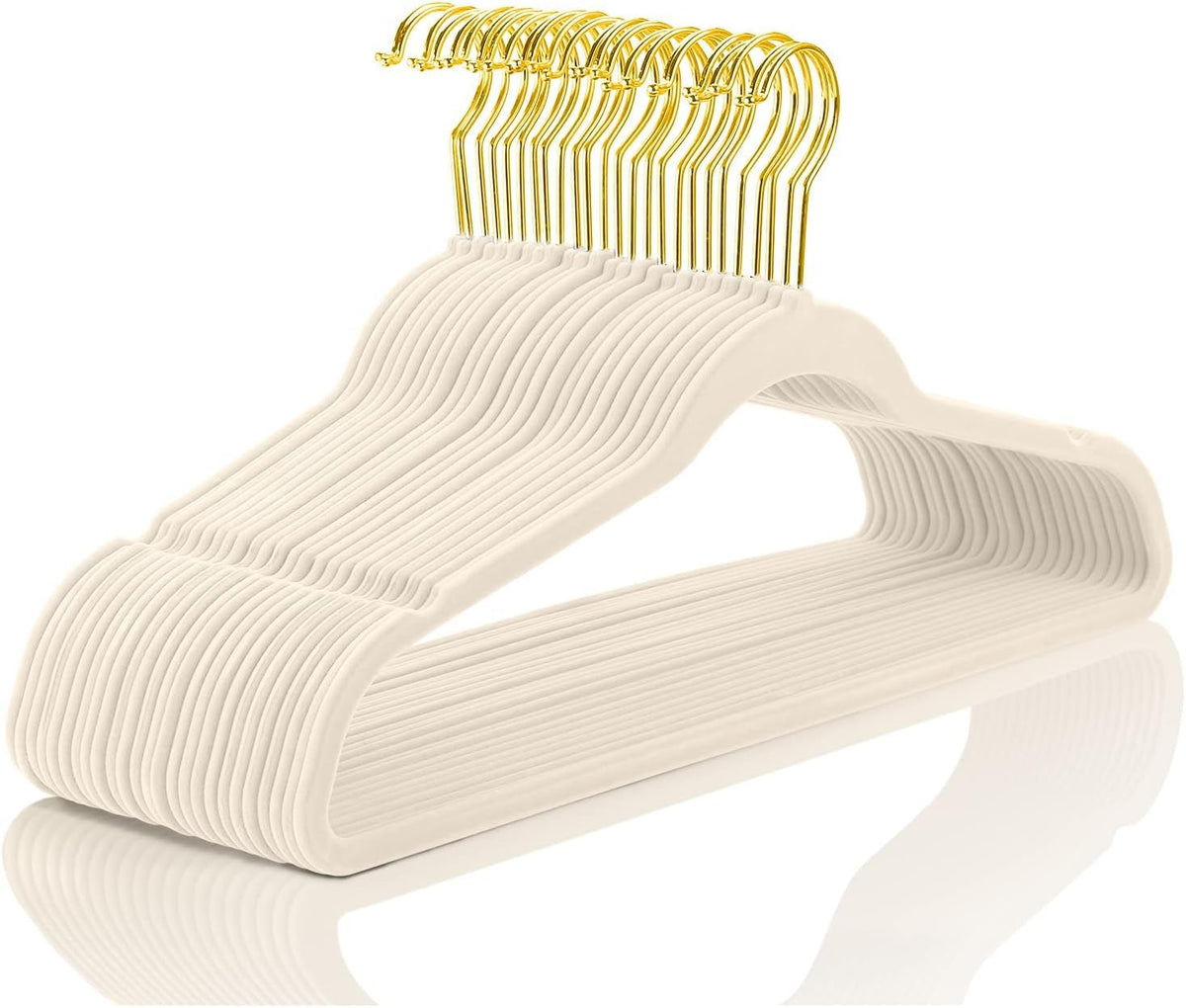 MIZGI Premium Velvet Hangers Pack 60 Pcs Heavyduty - Non Slip Slimline - Velvet Suit Hangers White - Gold Hooks,Space Saving Clothes Hangers