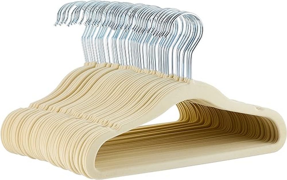Amazon Basics Kids Space Saving Velvet Non-Slip Clothes Hangers with Shoulder Notches for Infant and Toddler, 11.6", Black, 50-Pack