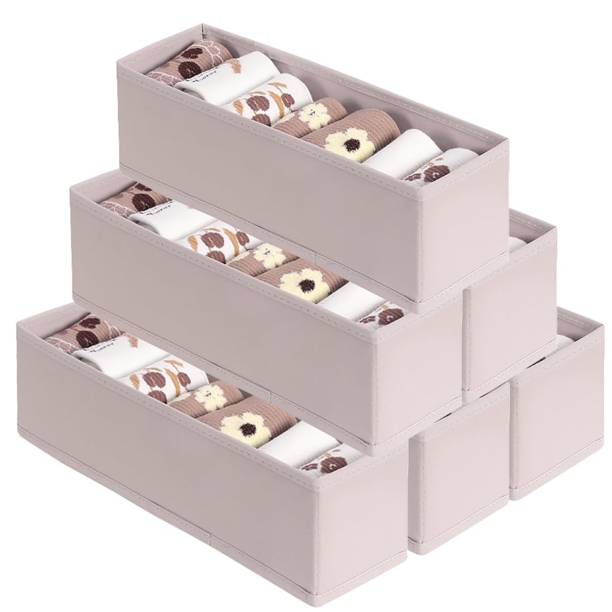 MURRI&MURRDI Mini Foldable Clothes Drawer Organizer 6 Pcs, Fabric Drawer Organizer for Nursery, Small Drawer Fabric Organizer for Clothing, Sock Underwear Bra Belt Tie Scarves Drawer (6 Light Beige)