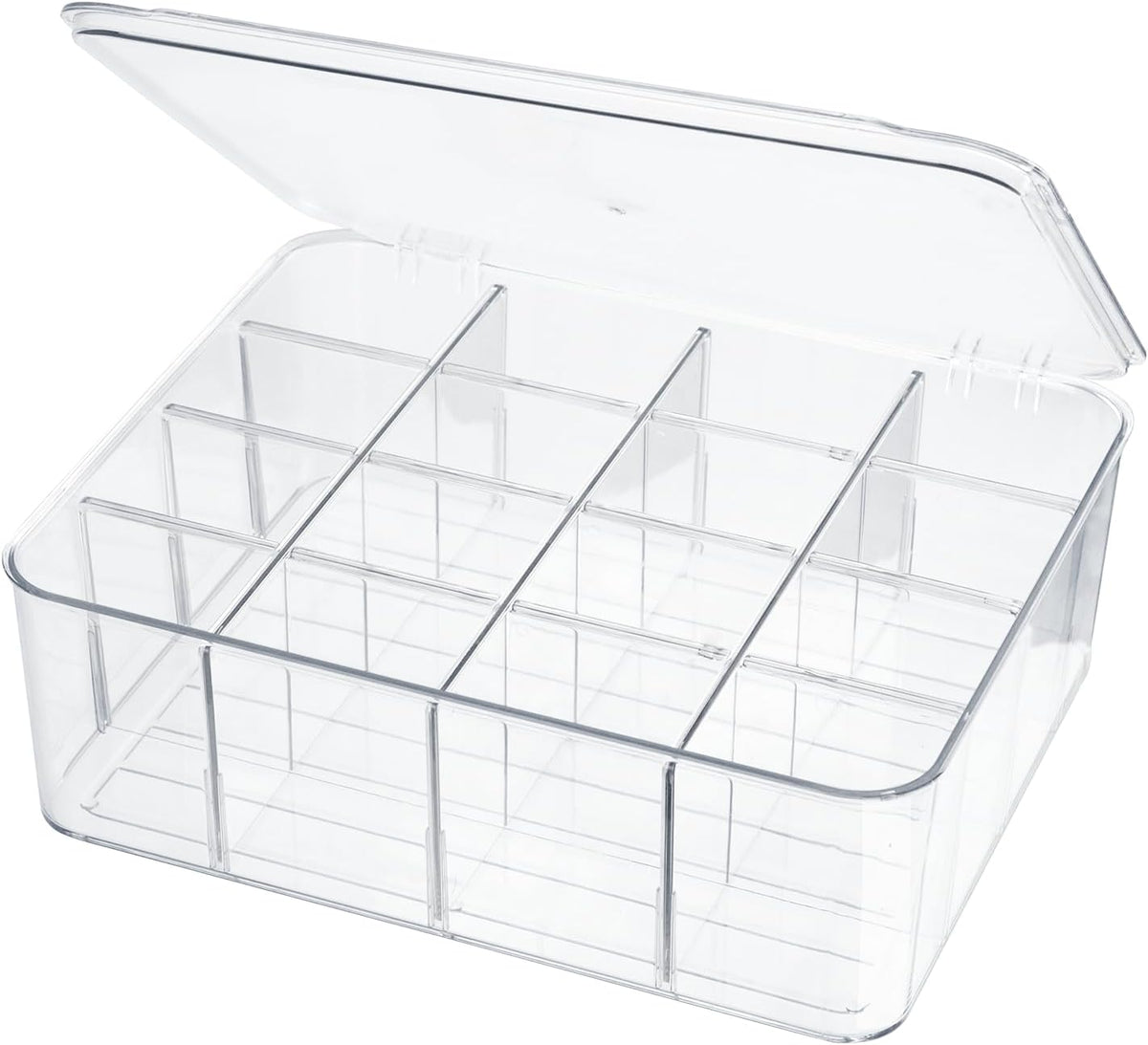 ZEXALOR Socks Underwear Drawer Organzier Dividers, 16 Compartment Removable Divided Plastic Storage Bin with Lid, Storage Organizer for Scarves Ties Bras, Clear Dresser Drawer Organizers