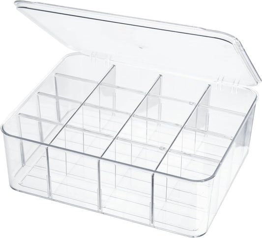ZEXALOR Socks Underwear Drawer Organzier Dividers, 16 Compartment Removable Divided Plastic Storage Bin with Lid, Storage Organizer for Scarves Ties Bras, Clear Dresser Drawer Organizers