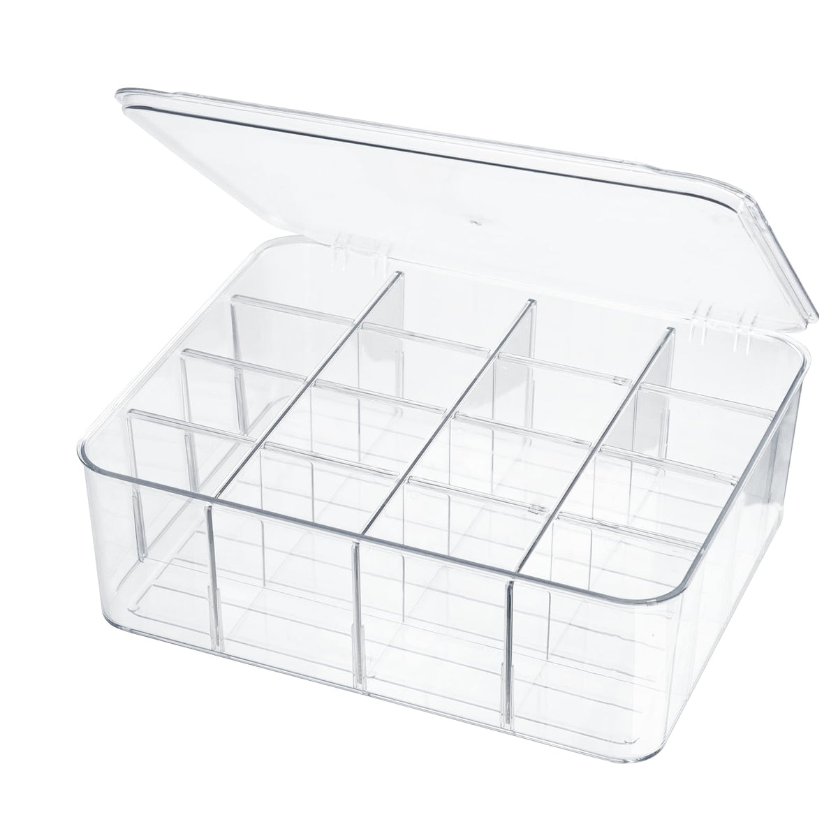 ZEXALOR Socks Underwear Drawer Organzier Dividers, 16 Compartment Removable Divided Plastic Storage Bin with Lid, Storage Organizer for Scarves Ties Bras, Clear Dresser Drawer Organizers