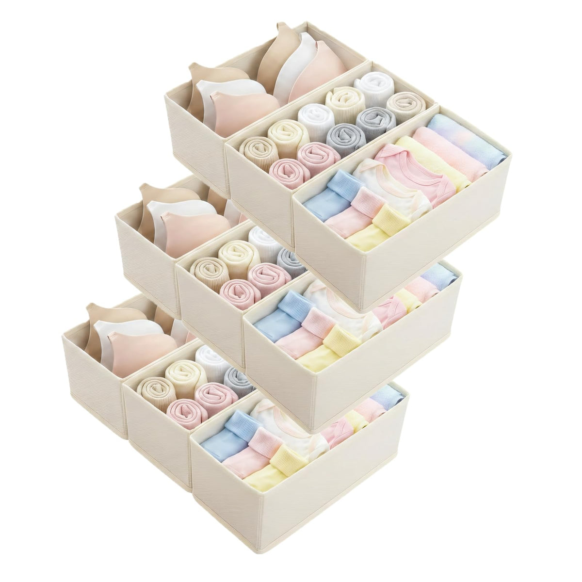 Small Foldable Fabric Drawer Organizer 3-Pack - 11" Breathable Closet & Dresser Storage Bins for Underwear, Socks, Baby Clothes & Bras, Grey