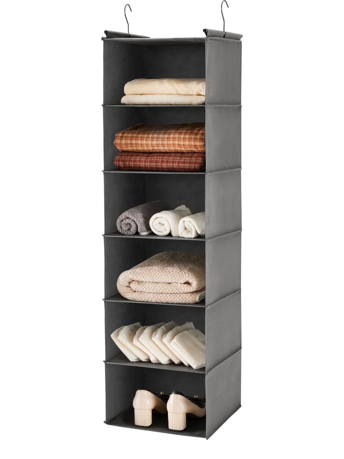 MAX Houser 6 Tier Shelf Hanging Closet Organizer with 2 Hooks, Beige