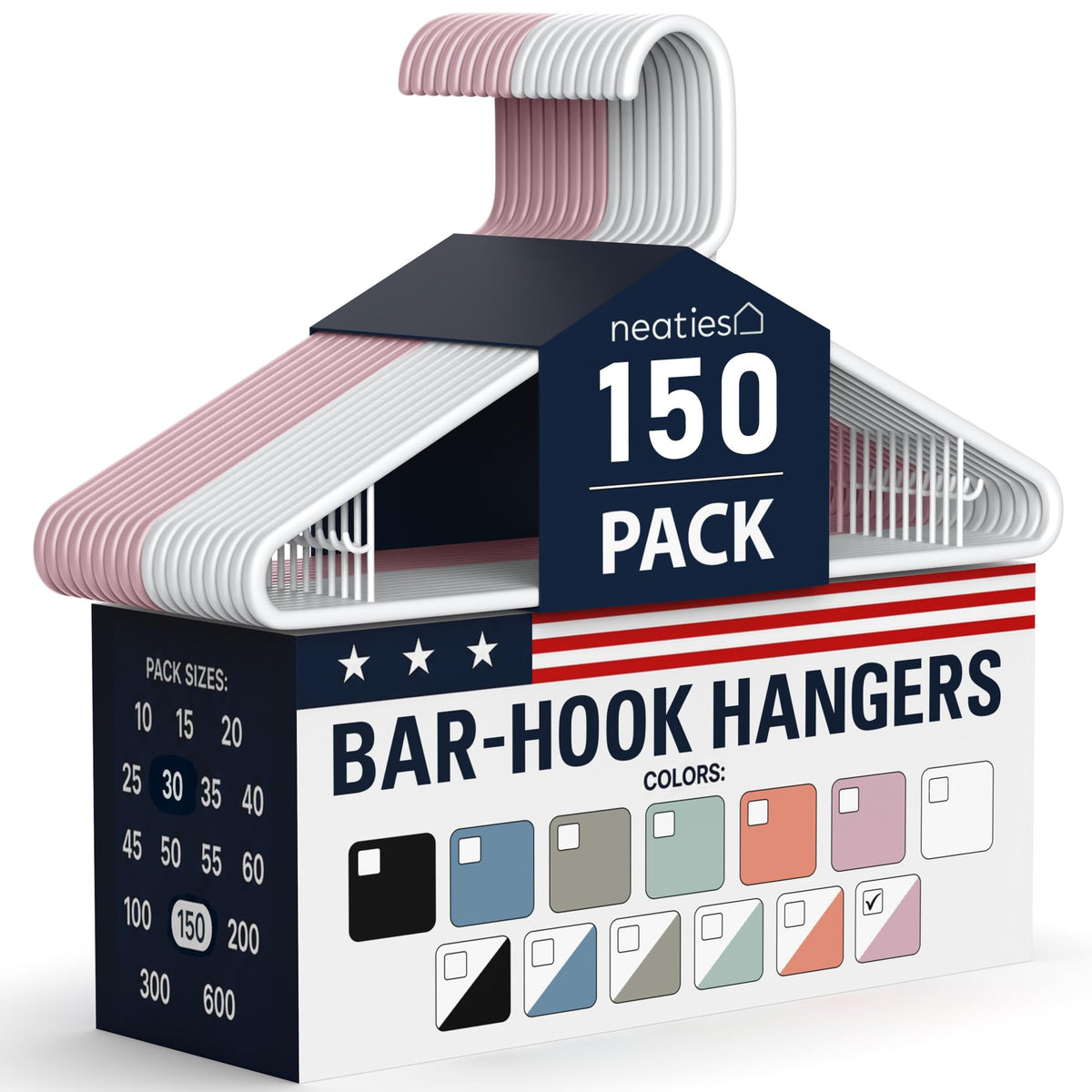 Plastic Hangers 30 Pack – Made in the USA – 6lb Capacity Standard Clothes Hangers with Strap Hooks for Dresses, Lingerie, Shirts, Pants, and Jackets – White