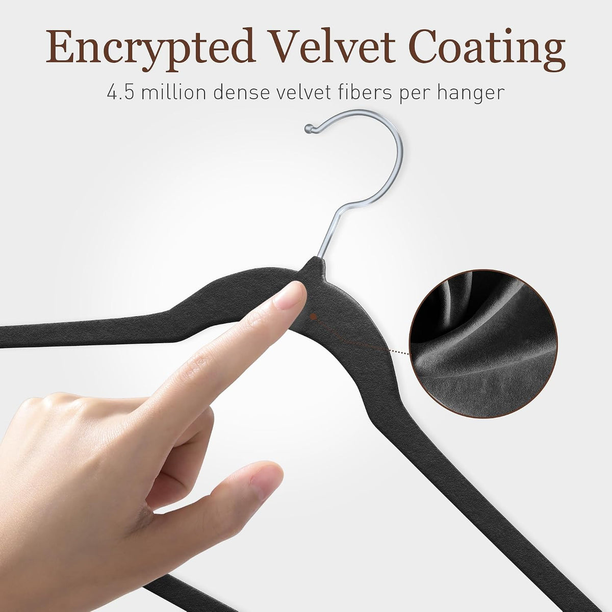 Velvet Hangers 50 Pack, 17.5" Non-Slip Clothes Hangers, Black