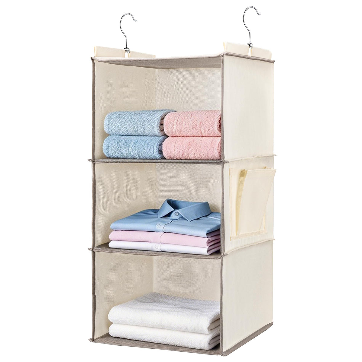 Hanging Closet Organizer and Shelves,4 Shelves with 1 Side Pockets (Grey)