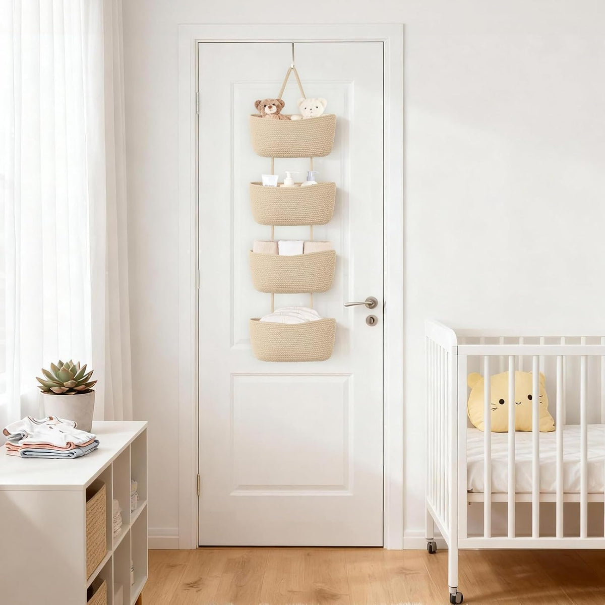 Dahey Over The Door Hanging Basket Storage 4-Tier Woven Wall Basket, Jute
