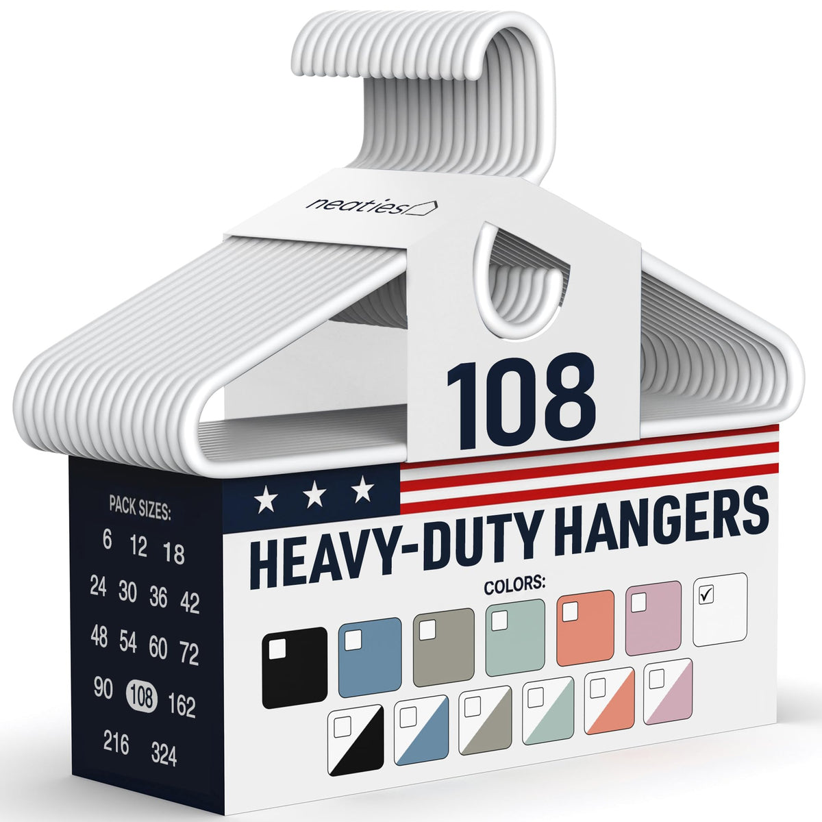 Heavy Duty Clothes Hangers 36 Pack – Made in The USA – 8lb Capacity Plastic Hangers for Adult Clothing – Durable for Pants, Coats, Jackets, or Jeans – White