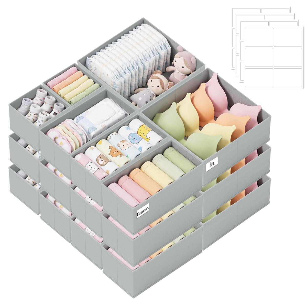 Drawer Organizer Storage for Clothes, Socks, 10 Pack, Beige