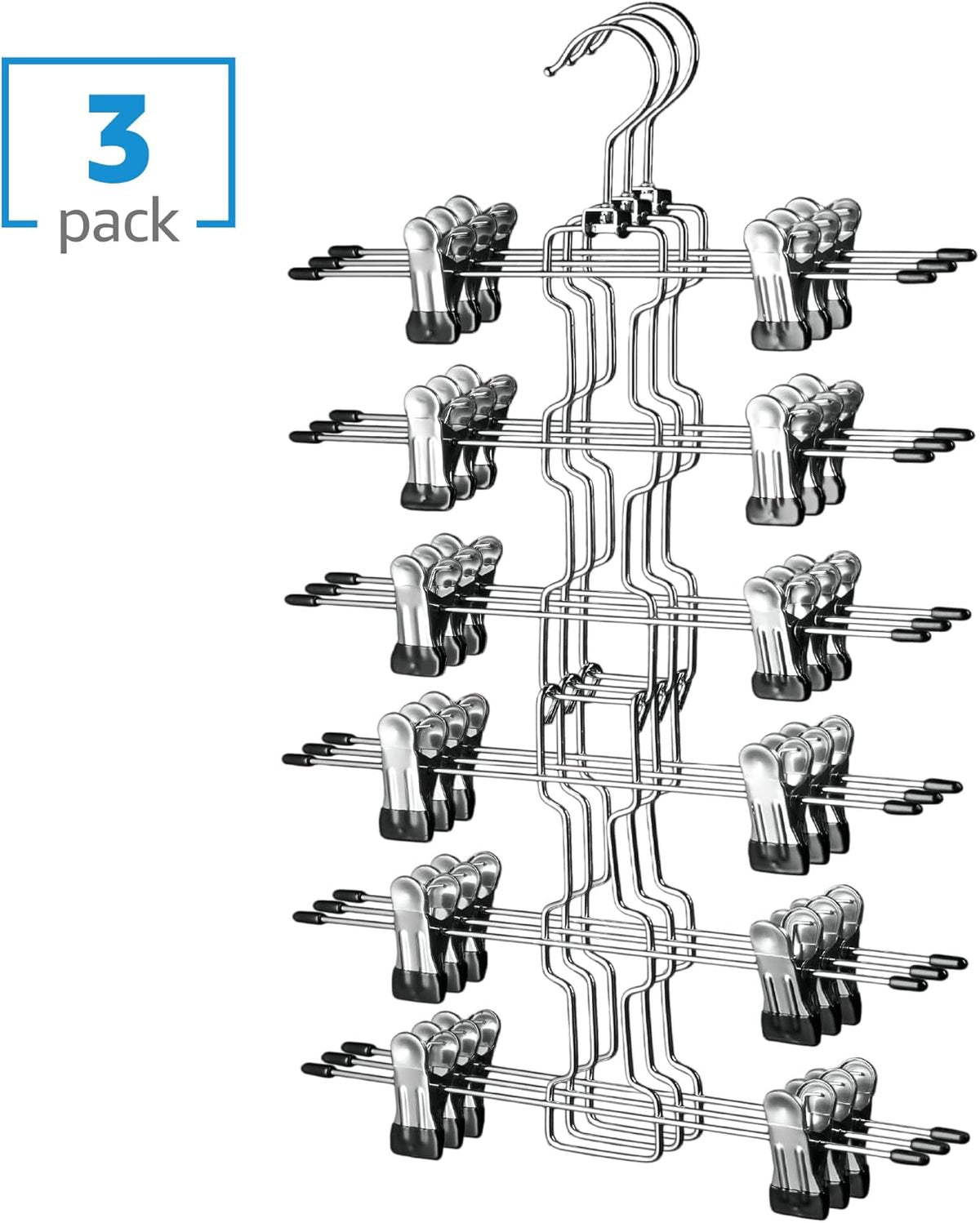 ZOBER 3-Pack 6-Tier Skirt Hangers with Clips, Clothes Hangers for Pants