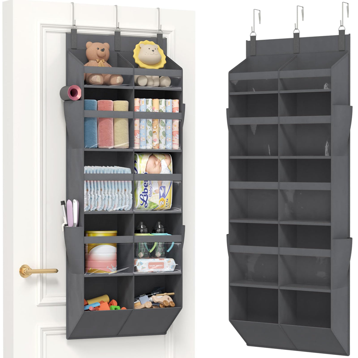 Lifewit 1 Pack Over the Door Organizer 5 Section Hanging Storage, Dark Gray